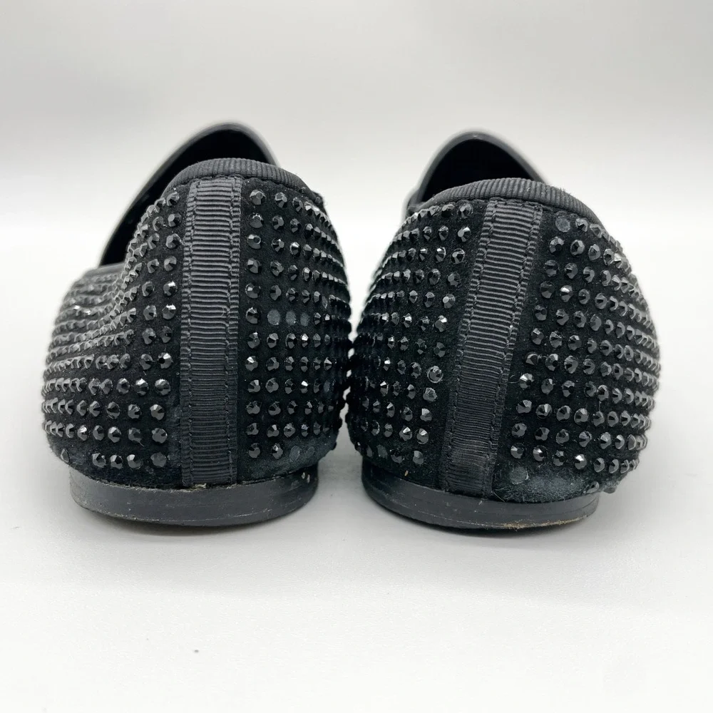 Tory Burch Womens 7M Chandra Black Crystal Suede Smoking Loafer Flat Preppy Glam